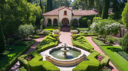 Poster - Symmetrical Garden with Fountains and Sculpted Hedges
