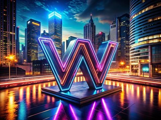 Poster - Modern and Unique Letter W Initials Logo Design in Night Photography Style with Neon Lights and Urban Background for Creative Branding Concepts