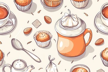 Poster - Freshly baked muffins and cookies served with a warm cup of coffee and a spoon