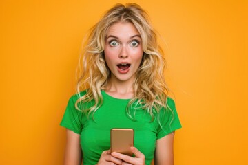 Aufkleber - A woman holding a cell phone in her hand