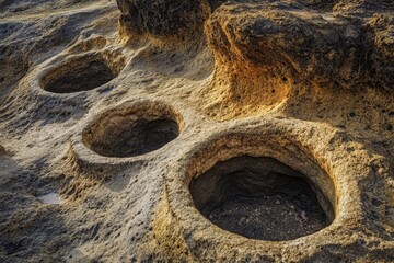 Aufkleber - Close-up view of a rocky surface with natural holes and crevices