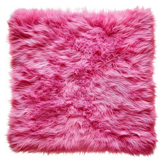 Soft pink plush rug with a thick, fluffy fur texture and luxurious shaggy pile, adding warmth and vibrant fabric material interior decor, perfect for cozying up with chic stylish design smooth surface