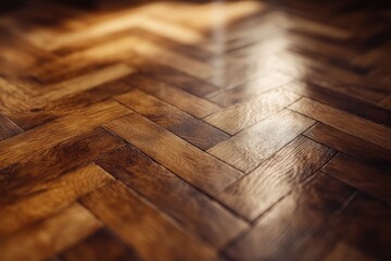 Aufkleber - Close-up shot of a wooden floor with a light shining on it, suitable for use in interior design or architectural contexts