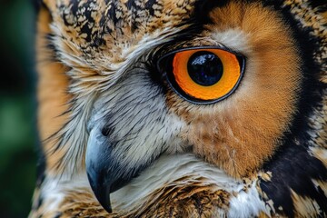 Poster - Close-up photo of an owl's face with bright orange eyes