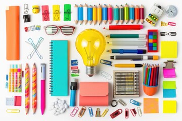 Poster - Various school supplies organized on a white surface