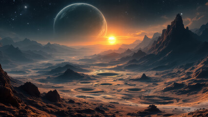 Wall Mural - unknown planet from outer space. space nebula. cosmic cluster of stars. outer space background