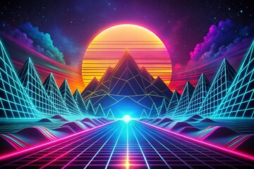 Aufkleber - Retro Wave Background with Long Exposure Effects, Neon Colors, and Geometric Shapes for a Futuristic Aesthetic in Digital Art and Design Projects