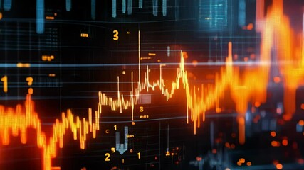 Poster - Dynamic Glowing Forex Chart with Real-time Data Movement on Digital Grid Background for Financial Market Analysis and Trading Visualization