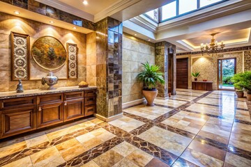 Poster - Rustic Sand and Stone Textures for Interior Design: Captivating Candid Photography of Decorative Tiles, Grouted Marble, and Unique Wall Cladding Ideas