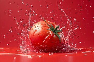 A row of red tomatoes growing in a field. The sun is shining on them, making them look ripe and ready to be picked
