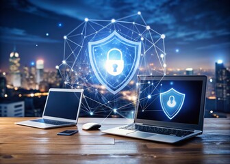 Poster - Secure VPN Connections Across Multiple Devices: Computer, Laptop, Phone, and Tablet Illustrating the Importance of Online Privacy and Data Protection Services