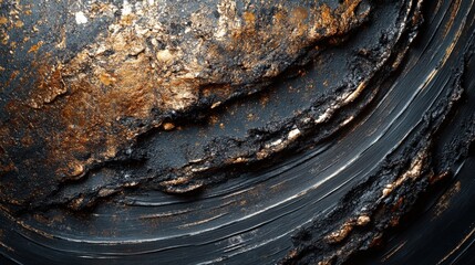 abstract swirls of black and gold texture with metallic effects