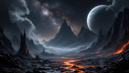 Wall Mural - Unknown planet from outer space. Space nebula. Cosmic cluster of stars. Outer space background