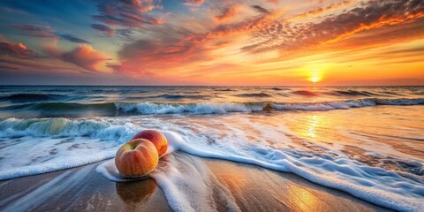 Poster - Serene Confluence of Peach and Soft Gray Waves at Dawn, Capturing the Subtle Beauty of Nature's Palette in Product Photography to Evoke Tranquility and Calmness