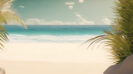  Tropical Beach Scene with Palm Fronds Framing a Turquoise Sea and White Sand