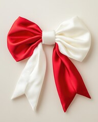 Festive red and white bow on pastel background for holiday decorations