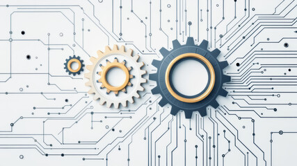 interconnected gears and circuitry symbolizing synergy between technology and business processes