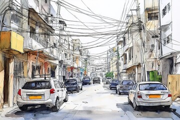 Naklejka na meble Building view with landmark of Catbalogan is the city in Philippines. Hand drawn sketch illustration in vector.
