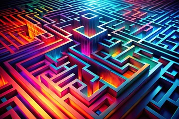 Poster - Shortcut Through a Labyrinth with Digital Overlay in Abstract Style - 3D Illustration Capturing the Essence of Complexity and Navigation in a Modern World