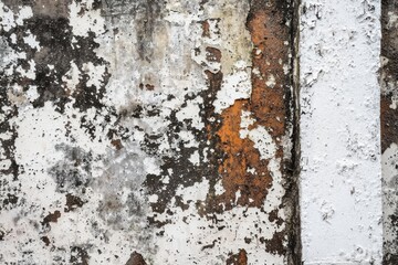 Wall Mural - Abstract texture of a weathered wall with peeling paint and rust.