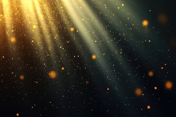 Wall Mural - A mesmerizing display of golden light rays and particles against a dark background.