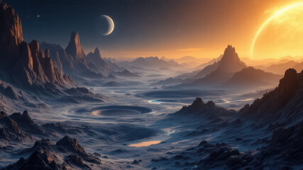 Wall Mural - Unknown planet from outer space. Space nebula. Cosmic cluster of stars. Outer space background
