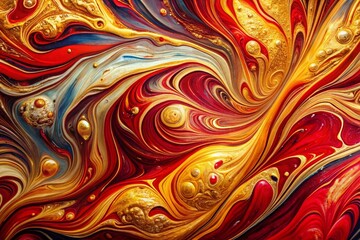 Poster - Stunning Colorful Abstract Liquid Marble Texture with Gold and Red Swirls for Fluid Art Backgrounds and Modern Design Projects
