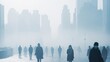 © rfassets - People navigate through a foggy cityscape highlighting urban life's mystique and connection