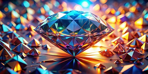 Poster - Stunning Lowpoly Diamondlike 3D Texture Background Highlighting Sharp Edges and Light Play with High Depth of Field for Creative Design and Visual Projects