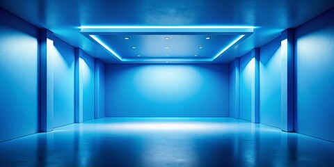 Poster - Surreal Abstract Blue Background in an Empty Room Perfect for Creative Studio Backdrop and Product Presentation with Unique Lighting and Textures for Captivating Visuals
