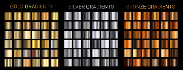 Gold, silver, bronze gradient background vector set