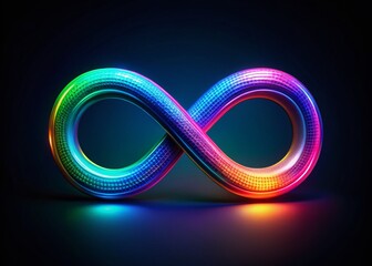 Poster - Vibrant 3D Infinity Symbol Displayed Against a Dark Background, Showcasing Mesmerizing Colors and Depth, Perfect for Abstract and Conceptual Art Themes
