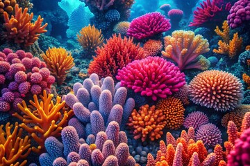 Poster - Vibrant Coral Shapes Pattern for Textiles and Backgrounds Featuring a Colorful Seamless Design Ideal for Wallpapers and Creative Projects
