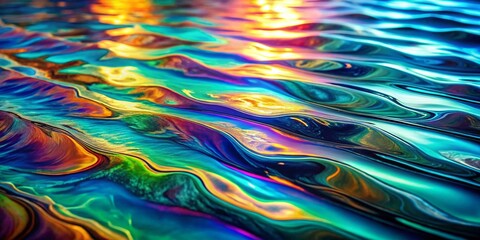 Poster - Vibrant Oil Sheen on Water Creating Stunning Rainbow Effects in Colorful Abstraction for Fashion Photography Inspiration and Artistic Exploration