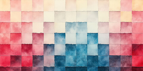 Poster - pastel gradation checkered pattern on japanese washi paper texture background