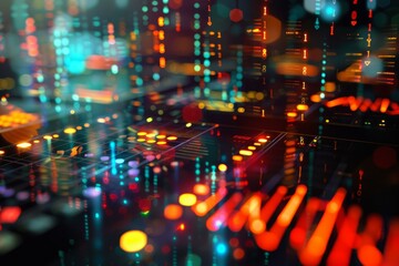 Fototapete - Abstract colorful background showing big data being processed by computer with binary code