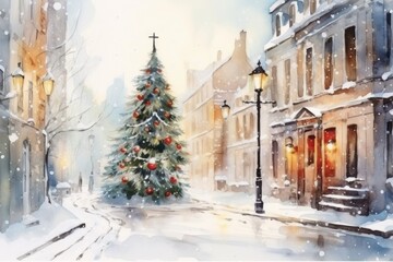 Wall Mural - Christmas outdoors street snow.