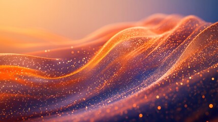 Poster - orange optical fibers emanating glowing particles, set against a smooth gradient backdrop.