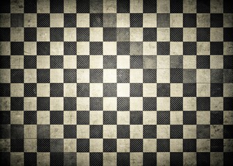 Poster - Vintage Black and White Checkered Abstract Background with Grunge Texture and Soft Shadows for Elegant Modern Design and Artistic Projects