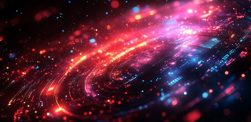 Poster - This futuristic digital background illustration features a circle head-up display, a grid field and a circuit network curve panel.
