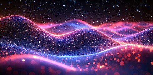 Poster - The background features a glowing horizontal line and wireframe wave network, illustrating the concept of digital technology and innovation.