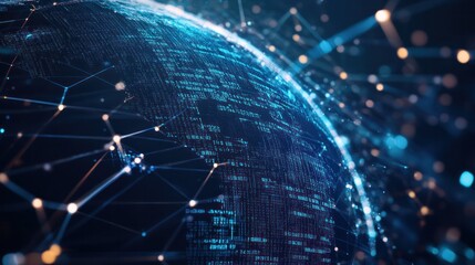 Poster - A futuristic globe composed of interconnected lines and nodes representing global connectivity,