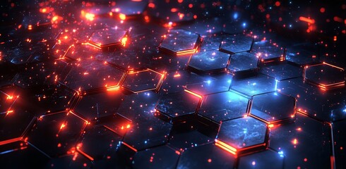 Poster - This futuristic background shows a grid line copying field and a futuristic digital circuit frame for displaying products.