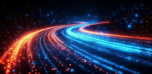 Poster - An abstracted blue beam background with a horizontal glowing line. This is an illustration of a futuristic glowing motion speed background.