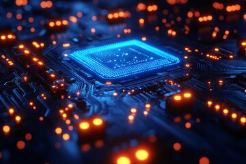 Poster - An element circuit over a dark blue technology background.