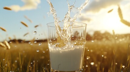 Aufkleber - A glass of milk is poured into a glass