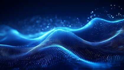 Wall Mural - abstract blue color digital particles wave with bokeh and light background