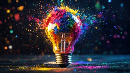 Poster - Colorful Explosion of Creativity: A Light Bulb Filled with Imagination