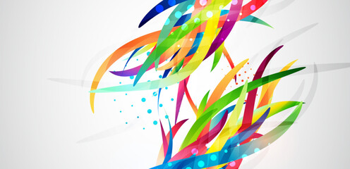Leinwandbilder - Abstract colored background on a gray gradient. Curves painted in bright colors, arbitrarily mixed with each other. Hand drawn vector.