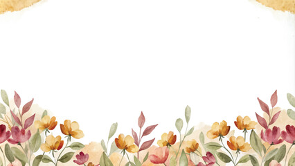 Wall Mural - Watercolor floral frame. Hand painted flowers isolated on white background.